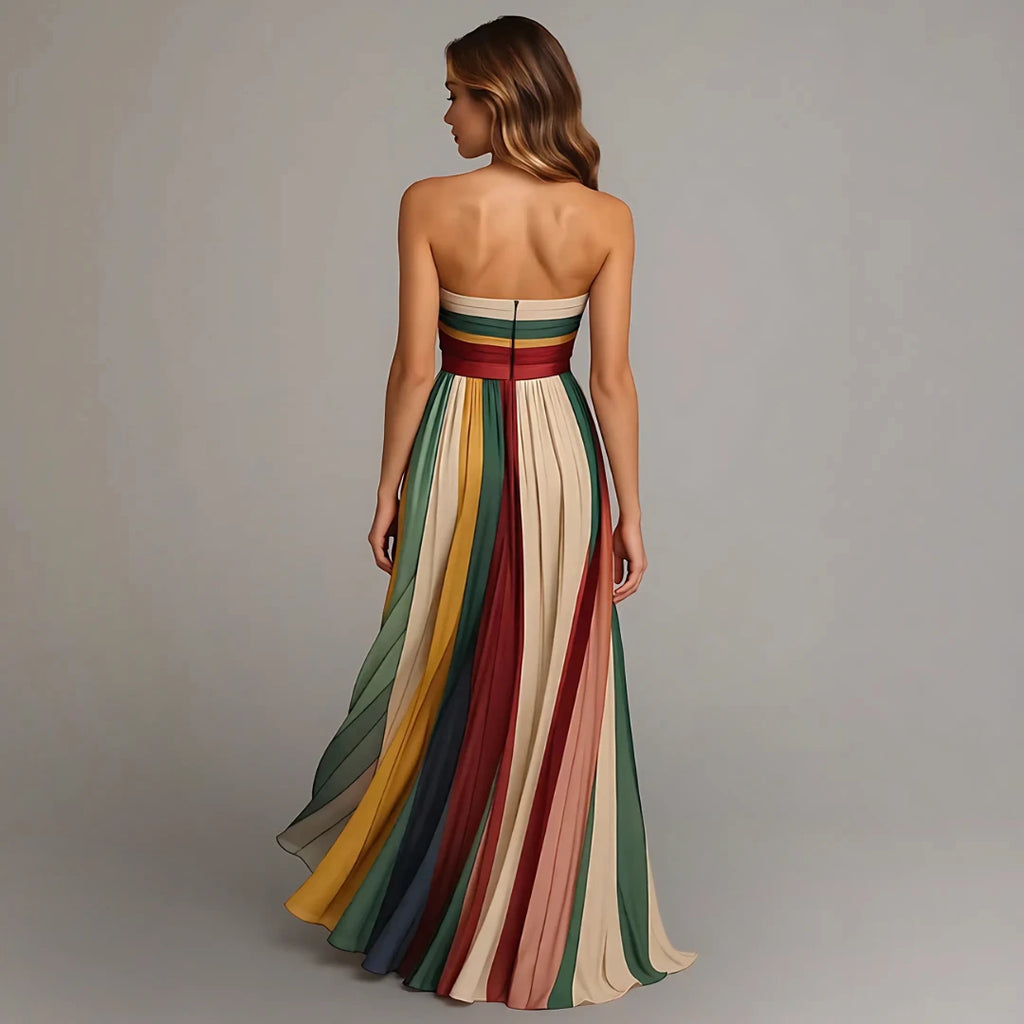 Woman wearing a multicolor relaxed fit maxi dress - studio photo