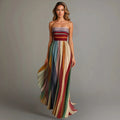 Woman wearing a multicolor relaxed fit maxi dress - studio photo