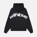 Driftly black oversized love print pullover hoodie on model, back