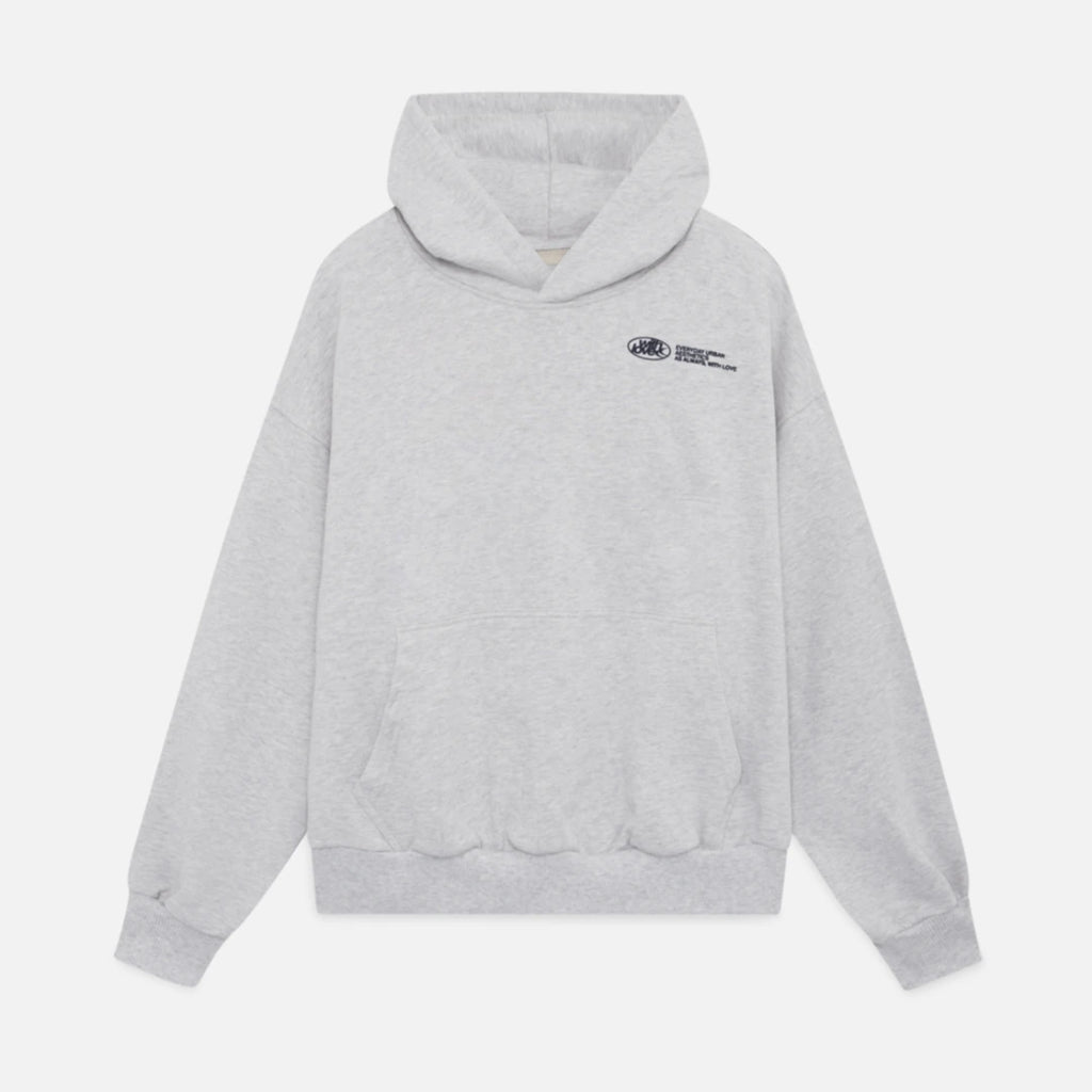 Driftly grey oversized love print pullover hoodie, flat lay front