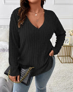 Driftly ribbed V-neck jumper in black, front view