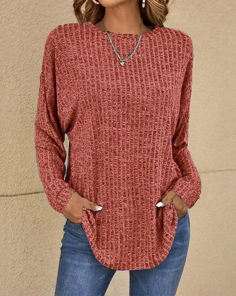 Driftly crew neck jumper in terracotta red, front view