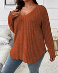 Driftly ribbed V-neck jumper in orange, front view