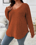 Driftly ribbed V-neck jumper in orange, front view