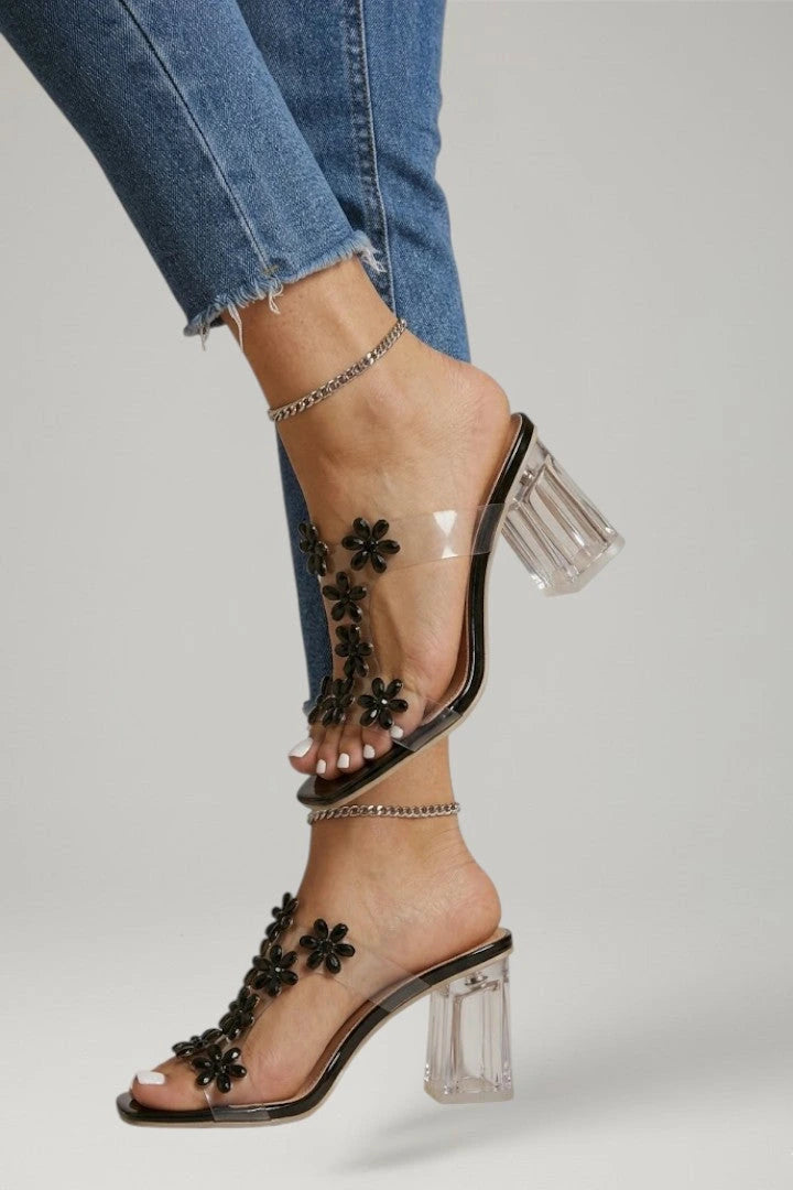 Woman wearing champagne gold block heel cushioned sandals - lifestyle photo