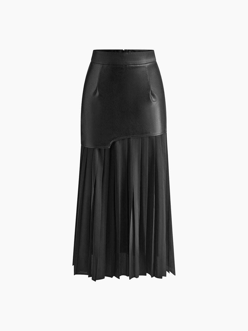 Woman wearing a black pleated maxi skirt - studio photo