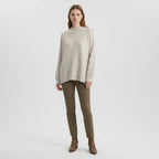 Beige diagonal rib oversized mock neck sweater, front view