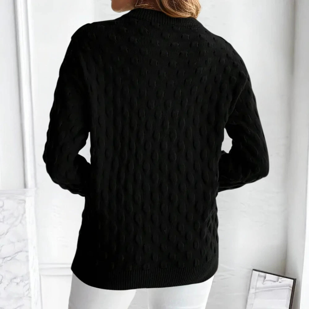 Black bobble knit sweater, back view