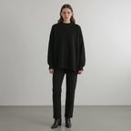 Black diagonal rib oversized mock neck sweater, front view