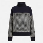 Black and grey colorblock wool turtleneck knit sweater flat lay