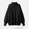 Black plus-size mock-neck knit sweater, flat lay