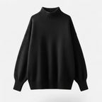 Black plus-size mock-neck knit sweater, flat lay