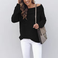 Driftly women's black off-shoulder relaxed long sleeve sweater, front view