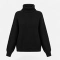 Black wool-blend turtleneck chunky knit sweater, front view