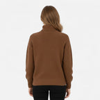 Caramel wool-blend turtleneck chunky knit sweater, back view