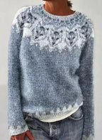 Cloudy blue vintage fair isle knit sweater detail