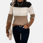 Driftly color-block crew neck sweater in brown, front view