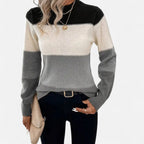 Driftly color-block crew neck sweater in grey, front view