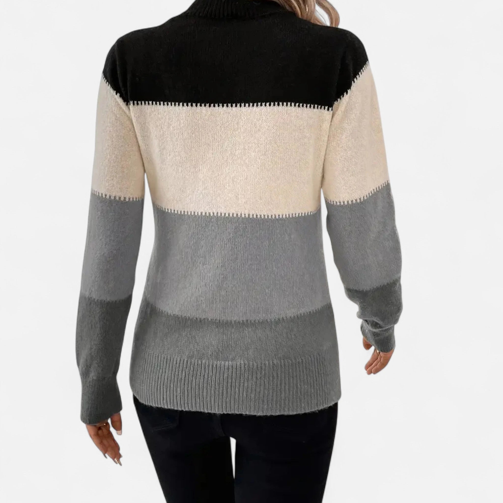 Driftly color-block crew neck sweater in grey, back detail