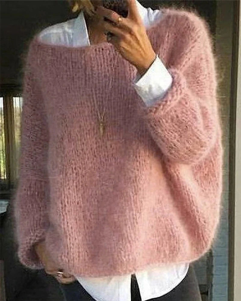 Driftly off-shoulder fluffy knit sweater in dark pink