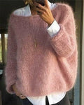 Driftly off-shoulder fluffy knit sweater in dark pink
