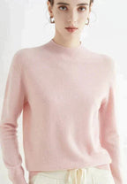 Driftly dark pink ribbed mock neck knit sweater on model