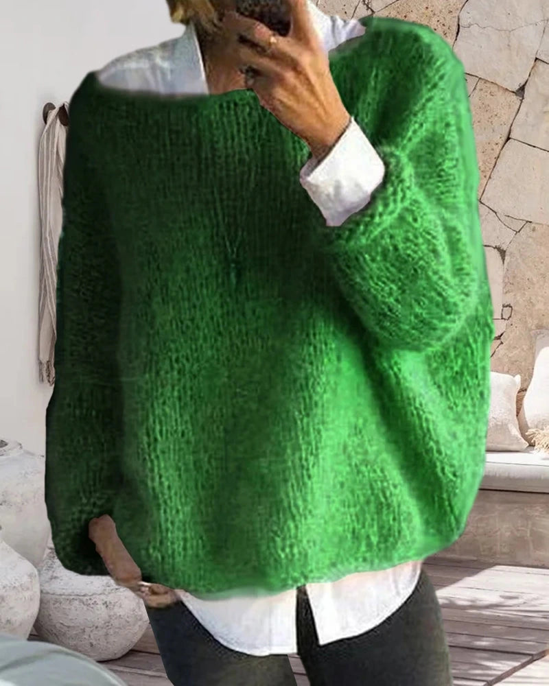 Driftly off-shoulder fluffy knit sweater in green