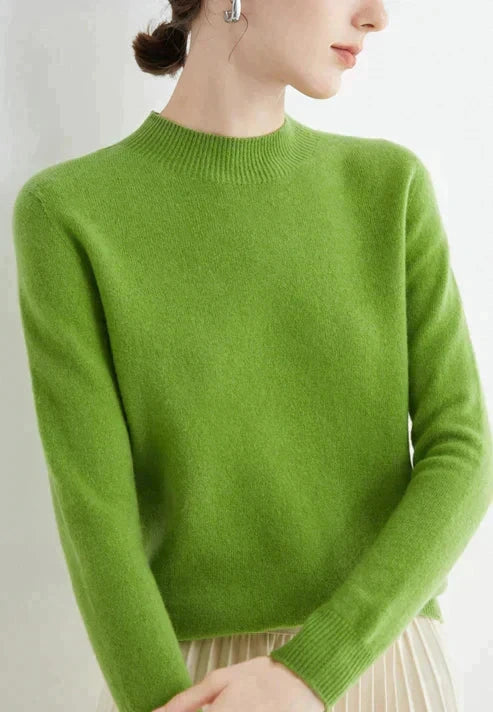 Driftly green ribbed mock neck knit sweater on model