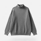 Grey mock-neck knit sweater, flat lay