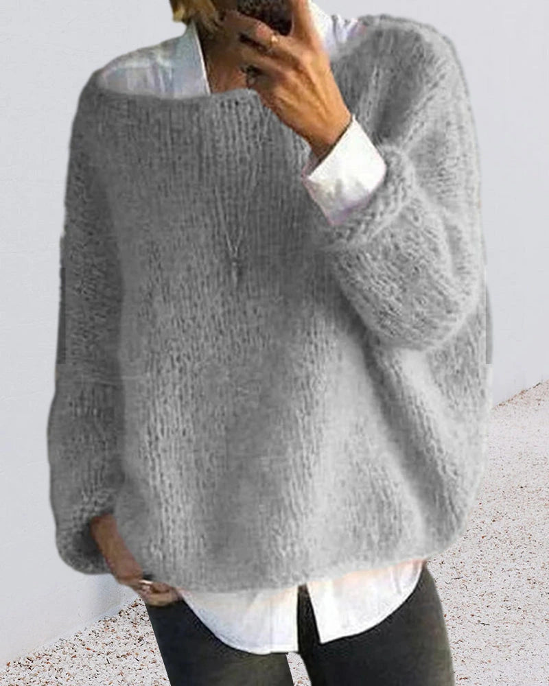 Driftly off-shoulder fluffy knit sweater in grey