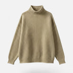 Khaki mock-neck knit sweater, flat lay
