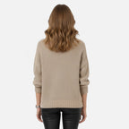 Khaki wool-blend turtleneck chunky knit sweater, front view