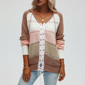 Light brown hooded lace-up sweater with openwork panels, front view