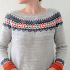 Light grey patterned sweater, studio front view