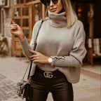 Driftly ribbed turtleneck sweater in light grey with button sleeve detail