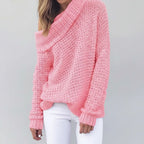 Driftly women's light pink off-shoulder relaxed long sleeve sweater, front view