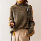 Multicolour turtleneck knit jumper contrast-trim detail