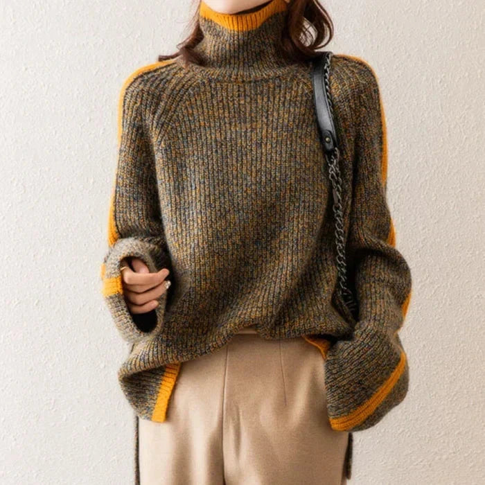 Multicolour turtleneck knit jumper contrast-trim detail