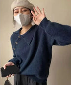 Navy blue vintage knit sweater, front view