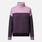 Purple and lilac colorblock wool turtleneck knit sweater flat lay