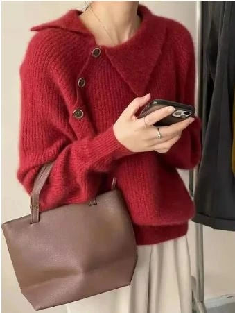 Red vintage knit sweater, front view
