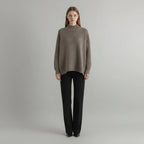 Taupe diagonal rib oversized mock neck sweater, front view