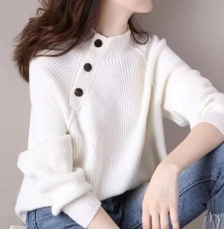 White vintage knit sweater, front view