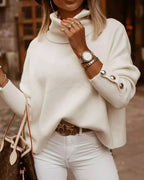 Driftly ribbed turtleneck sweater in white with button sleeve detail