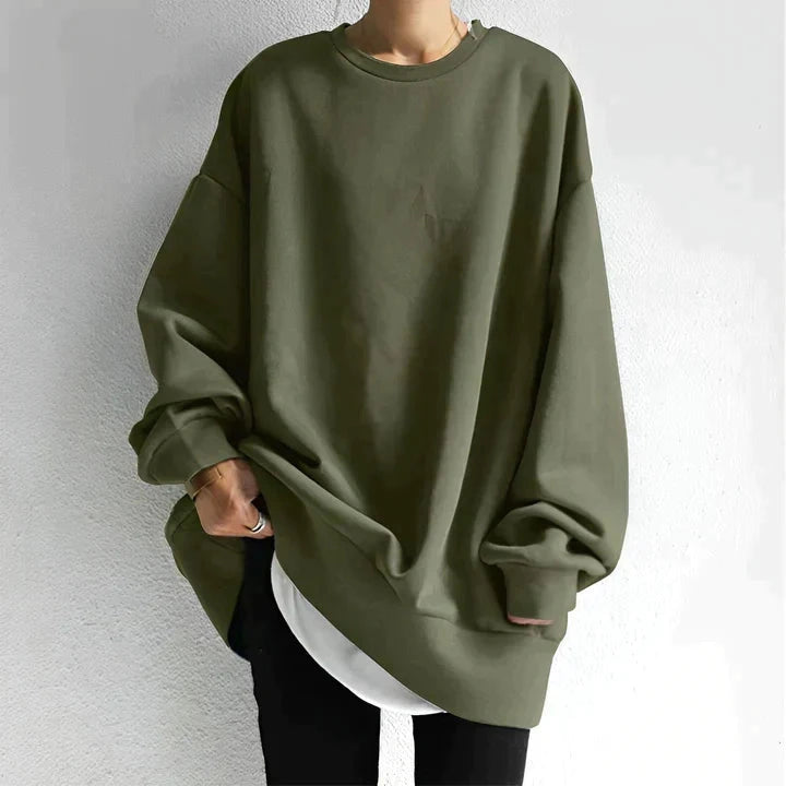 Army green oversized pullover sweatshirt, front view