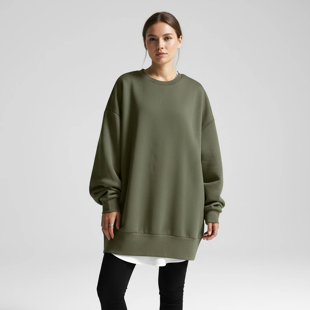 Black oversized crew neck sweatshirt, back view