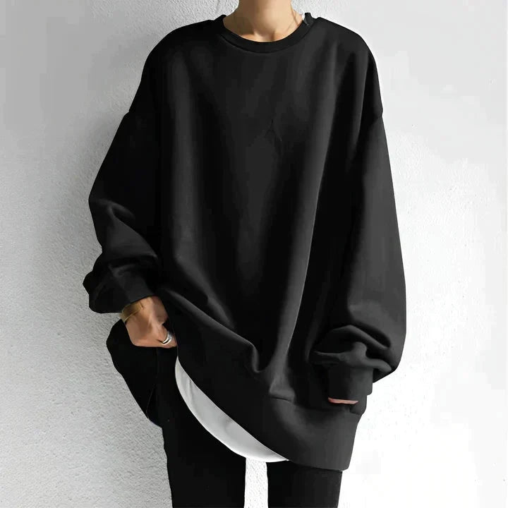 Black oversized pullover sweatshirt, front view