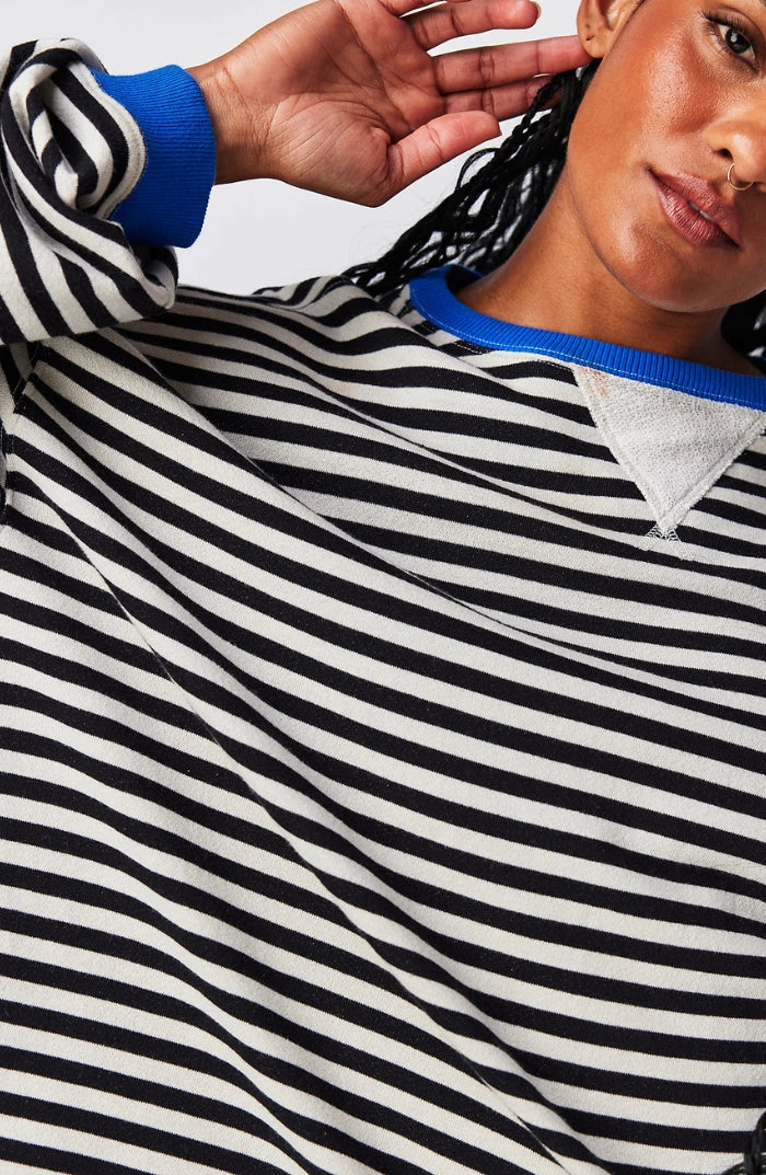 Driftly oversized striped sweatshirt in blue and black, back view