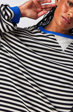 Driftly oversized striped sweatshirt in blue and black, back view