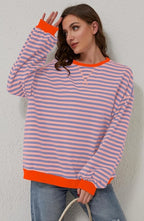 Driftly oversized striped sweatshirt in blue and orange, front view
